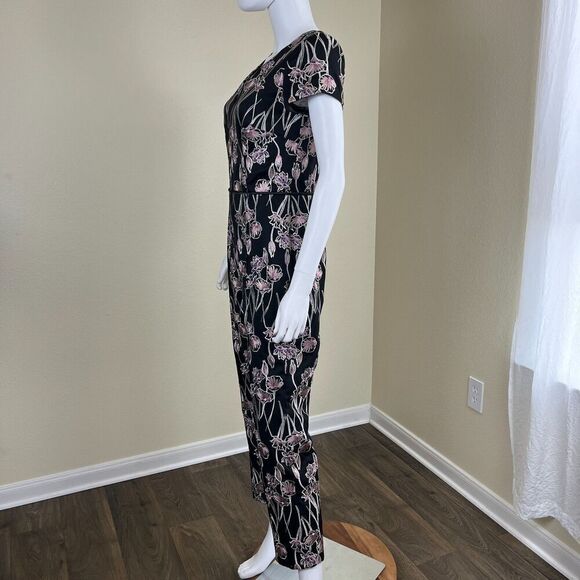 JS Collections Women's Size 6 Floral Embroidered Printed Crepe V-Neck Jumpsuit - Picture 11 of 16